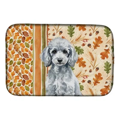 Caroline's Treasures Miniature Silver Poodle Heirloom Fall Dish Drying Mat In Natural
