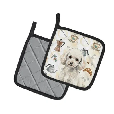 Caroline's Treasures Miniature White Poodle Coffee Bar Pair Of Pot Holders In Multicolor