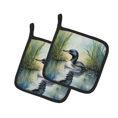 Caroline's Treasures Minnesota Common Loon Pair Of Pot Holders In Multicolor
