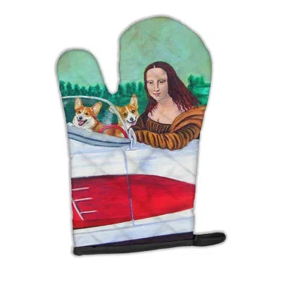 Caroline's Treasures Mona Lisa With Corgi Oven Mitt In Brown;green;red
