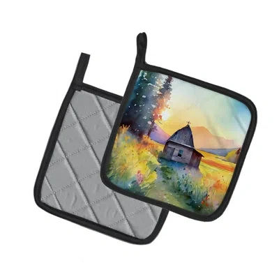 Caroline's Treasures Montana Bitterroot In Watercolor Pair Of Pot Holders In Multi