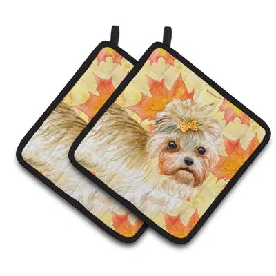 Caroline's Treasures Morkie Fall Potholder In Orange