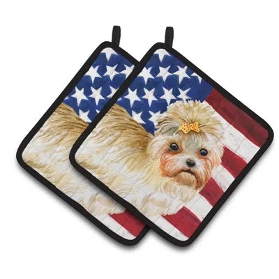 Caroline's Treasures Morkie Patriotic Potholder In Blue;red