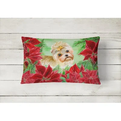 Caroline's Treasures Morkie Poinsettias Indoor/outdoor Throw Pillow