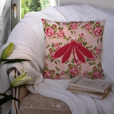 Caroline's Treasures Moth Shabby Elegance Pink Roses Floral 14" Throw Pillow