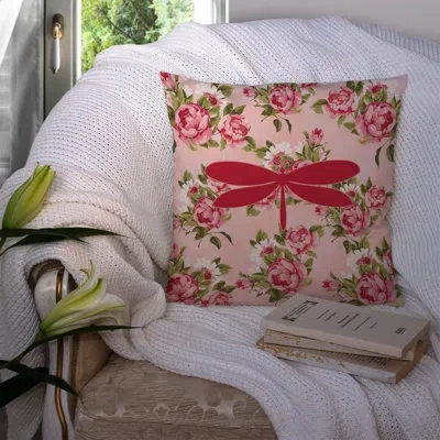 Caroline's Treasures Moth Shabby Elegance Pink Roses Floral 14" Throw Pillow