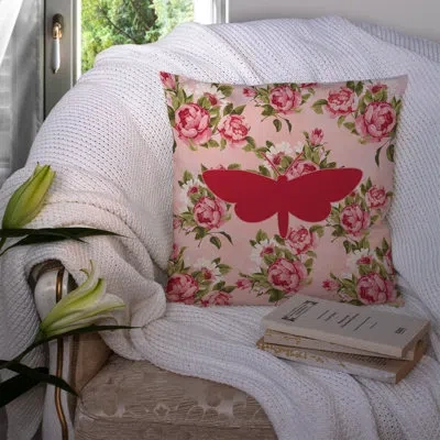 Caroline's Treasures Moth Shabby Elegance Pink Roses Floral 14" Throw Pillow