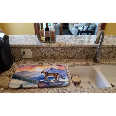 Caroline's Treasures Mountain Majesty Lion Dish Drying Mat In Natural