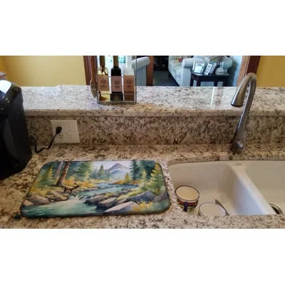Caroline's Treasures Mountain Stream Dish Drying Mat In Natural