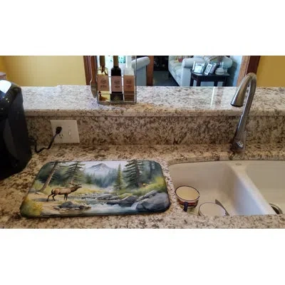 Caroline's Treasures Mountain Stream Elk Dish Drying Mat In Natural