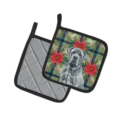 Caroline's Treasures Neapolitan Mastiff Christmas Poinsettas Pair Of Pot Holders In Multi