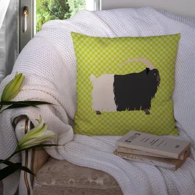 Caroline's Treasures Necked Goat Check Outdoor Throw Pillow In Green