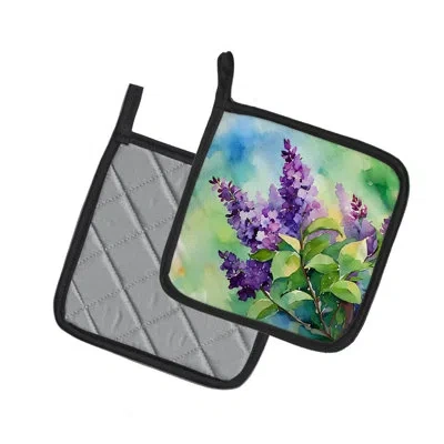 Caroline's Treasures New Hampshire Purple Lilac In Watercolor Pair Of Pot Holders In Multicolor