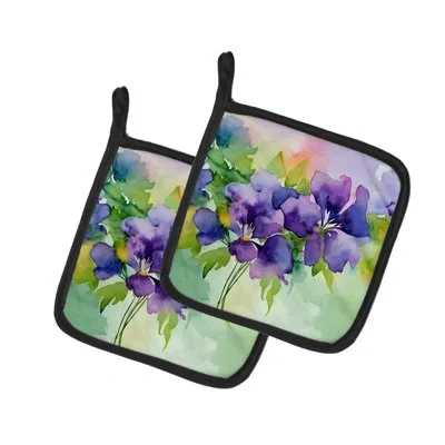 Caroline's Treasures New Jersey Violet In Watercolor Pair Of Pot Holders In Multi