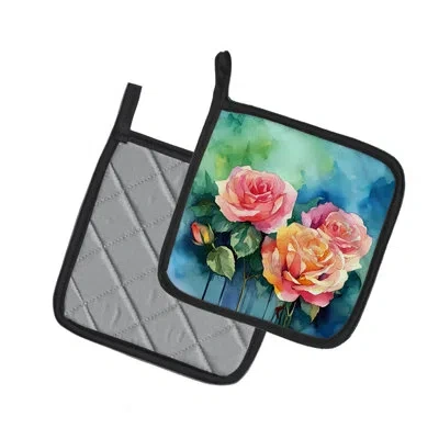 Caroline's Treasures New York Roses In Watercolor Pair Of Pot Holders In Multicolor