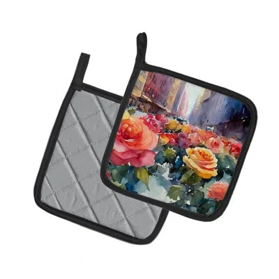 Caroline's Treasures New York Roses In Watercolor Pair Of Pot Holders In Multicolor
