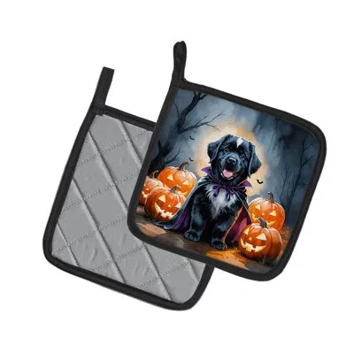 Caroline's Treasures Newfoundland Puppy Halloween Pair Of Pot Holders In Multicolor