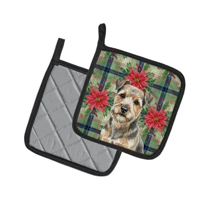 Caroline's Treasures Norfolk Terrier Christmas Poinsettas Pair Of Pot Holders In Multi