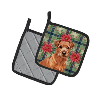 Caroline's Treasures Norfolk Terrier Christmas Poinsettas Pair Of Pot Holders In Multi