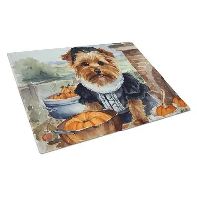 Caroline's Treasures Norfolk Terrier Fall Kitchen Pumpkins Glass Cutting Board Large