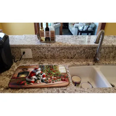 Caroline's Treasures Norwegian Elkhound And Santa Claus Dish Drying Mat In Natural
