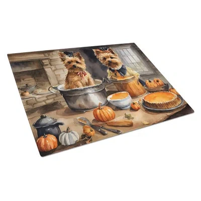 Caroline's Treasures Norwich Terrier Fall Kitchen Pumpkins Glass Cutting Board Large