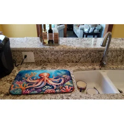 Caroline's Treasures Octopus Among Coral Dish Drying Mat In Natural