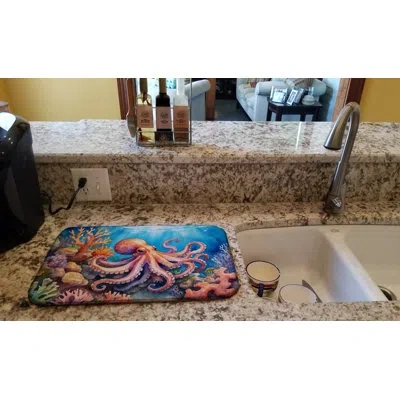 Caroline's Treasures Octopus Among Coral Dish Drying Mat In Natural