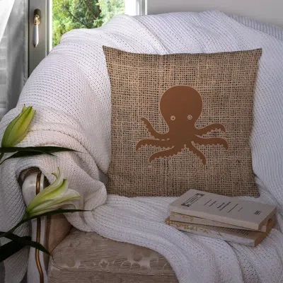 Caroline's Treasures Octopus Octopus Burlap Indoor/outdoor Throw Pillow In Brown