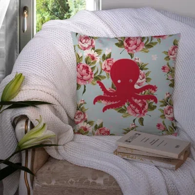 Caroline's Treasures Octopus Octopus Shabby Elegance Blue Roses Indoor/outdoor Throw Pillow