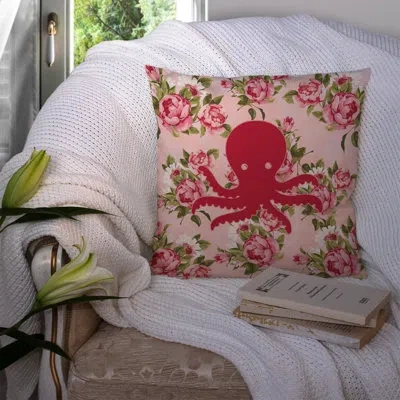 Caroline's Treasures Octopus Shabby Elegance Pink Roses Floral 14" Throw Pillow