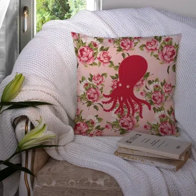 Caroline's Treasures Octopus Shabby Elegance Pink Roses Floral 14" Throw Pillow