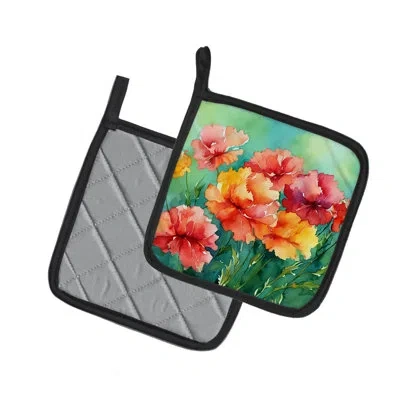 Caroline's Treasures Ohio Scarlet Carnations In Watercolor Pair Of Pot Holders In Multicolor
