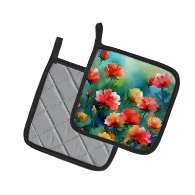 Caroline's Treasures Ohio Scarlet Carnations In Watercolor Pair Of Pot Holders In Multi