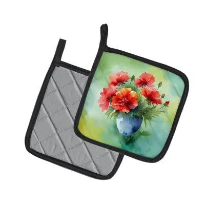 Caroline's Treasures Ohio Scarlet Carnations In Watercolor Pair Of Pot Holders In Multi