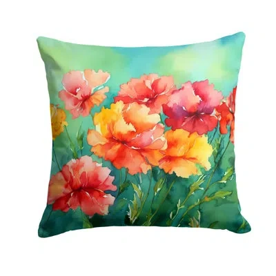 Caroline's Treasures Ohio Scarlet Carnations In Watercolor Throw Pillow In Multicolor