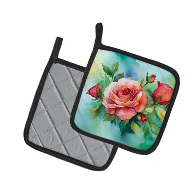 Caroline's Treasures Oklahoma Roses In Watercolor Pair Of Pot Holders In Multicolor