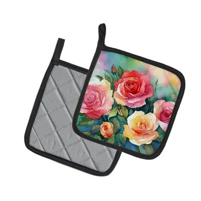 Caroline's Treasures Oklahoma Roses In Watercolor Pair Of Pot Holders In Multicolor