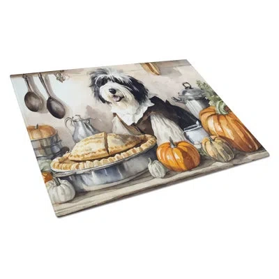 Caroline's Treasures Old English Sheepdog Fall Kitchen Pumpkins Glass Cutting Board Large