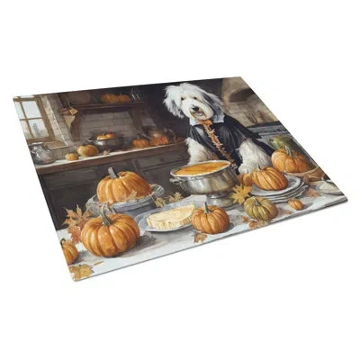 Caroline's Treasures Old English Sheepdog Fall Kitchen Pumpkins Glass Cutting Board Large