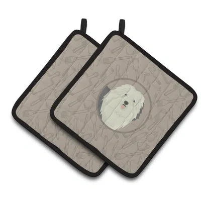 Caroline's Treasures Old English Sheepdog In The Kitchen Potholder In Gray