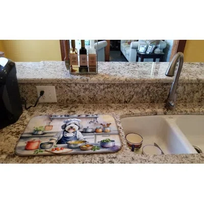 Caroline's Treasures Old English Sheepdog The Chef Dish Drying Mat In Natural