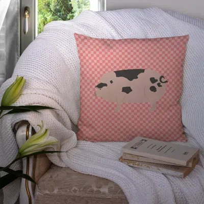 Caroline's Treasures Old Spot Pig Check Outdoor Throw Pillow In Pink