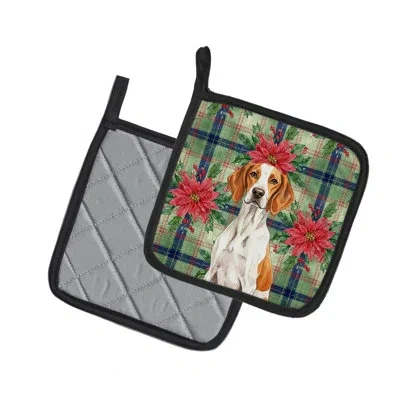 Caroline's Treasures Orange And White Pointer Christmas Poinsettas Pair Of Pot Holders In Multi