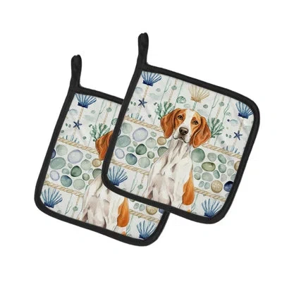 Caroline's Treasures Orange And White Pointer Coastal Sea Glass Pair Of Pot Holders In Multicolor