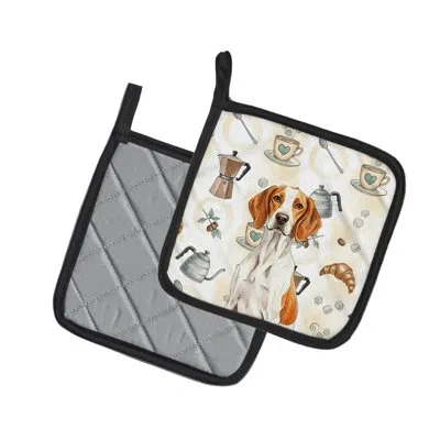 Caroline's Treasures Orange And White Pointer Coffee Bar Pair Of Pot Holders In Multicolor