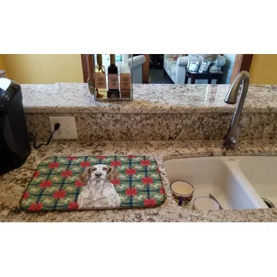 Caroline's Treasures Orange Belton English Setter Christmas Poinsettias Dish Drying Mat In Liver Belton