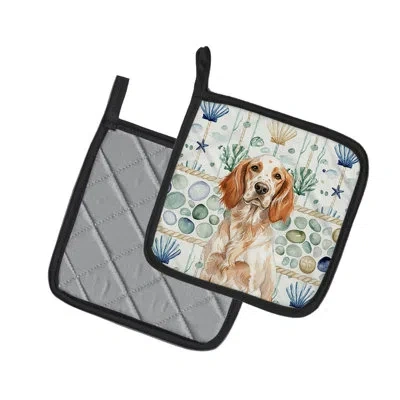 Caroline's Treasures Orange Belton English Setter Coastal Sea Glass Pair Of Pot Holders In Multicolor