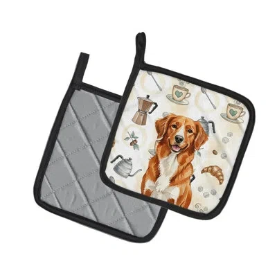 Caroline's Treasures Orange Nova Scotia Duck Tolling Retriever Coffee Bar Pair Of Pot Holders In Multicolor