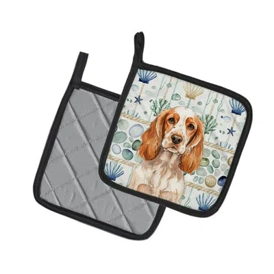 Caroline's Treasures Orange Roan English Cocker Spaniel Coastal Sea Glass Pair Of Pot Holders In Multicolor